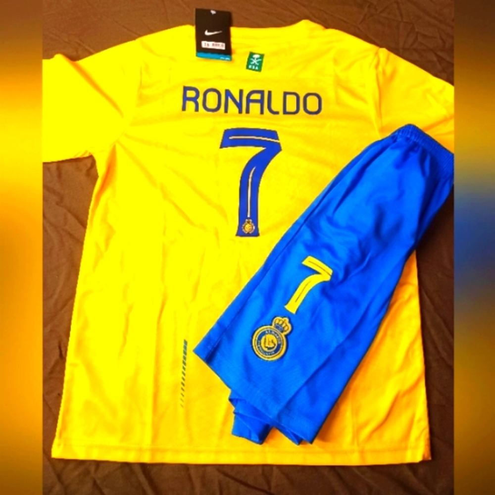 Al Nassr soccer club home uniform set of jersey and short Nike yellow